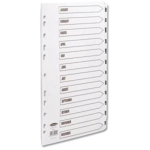 Concord Commercial Index Mylar-reinforced Europunched Jan-Dec Clear Tabs A4 White Ref 09501
