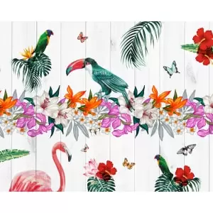 Birds Of Paradise White Wall Mural - 3.5m x 2.8m