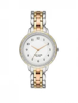 Kate Spade New York Kate Spade Silver with Rose and Gold Detail Dial Tri-Colour Stainless Steel Bracelet Ladies Watch, One Colour, Women