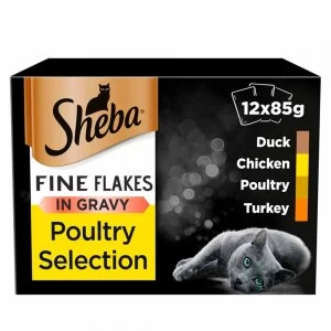Sheba Fine Flakes Poultry Selection in Gravy Cat Food Pouches 12x85g