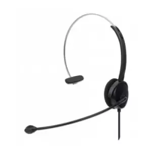 Manhattan Mono On-Ear Headset (USB) Microphone Boom (padded) Retail Box Packaging Adjustable Headband In-Line Volume Control Ear Cushion USB-A for bot