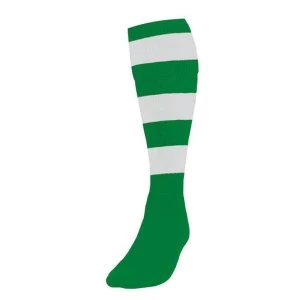 Precision Hooped Football Socks Large Boys Emerald/White