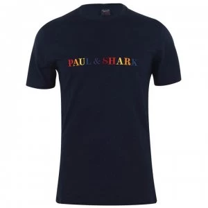 Paul And Shark Rainbow Logo T Shirt - Navy 013