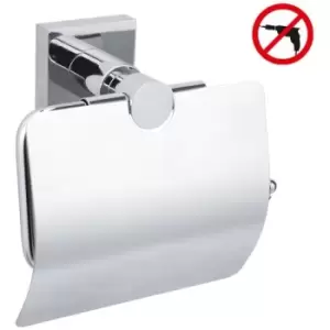 Tesa - Tesa Hukk Toilet paper dispenser with stainless steel lid, easy installation without drilling, Chrome (40247-00000-00)