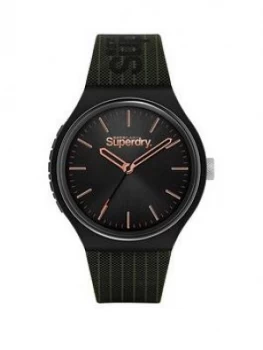Superdry Black Sunray Dial With Khaki Printed Silicone Strap Watch, One Colour, Men