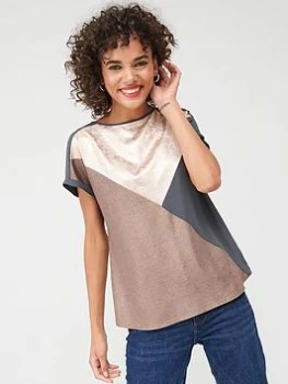 Oasis Chevron Colour Block T-Shirt - Grey/Multi Grey, Size S, Women