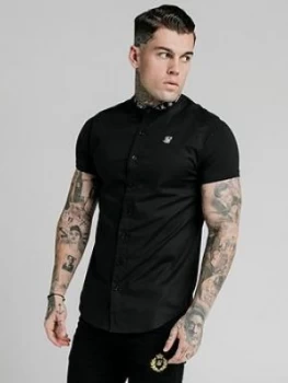 Siksilk Short Sleeve Tape Collar Shirt, Black, Size XS, Men