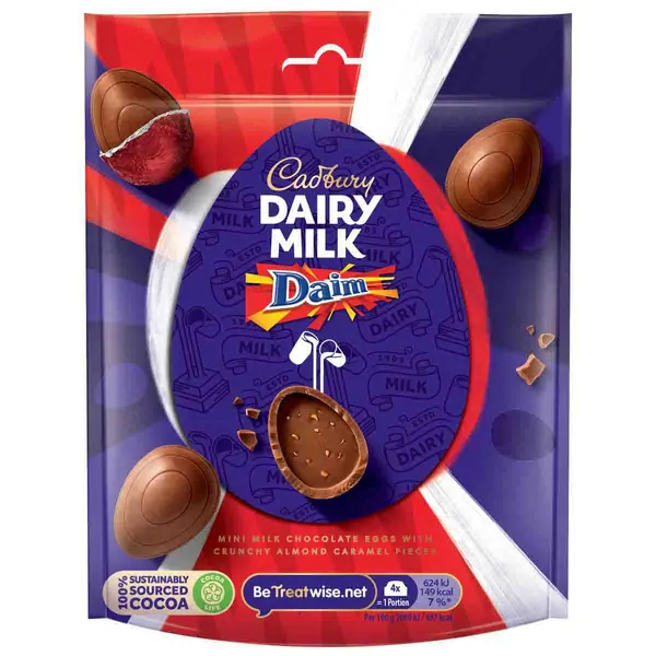 Cadbury Gifts Direct Dairy Milk Mini Daim Chocolate Eggs Bag 77g 4260878