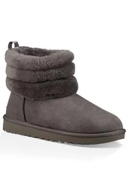 UGG Fluff Mini Quilted Ankle Boot - Charcoal, Size 4, Women