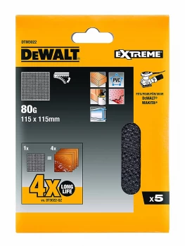 DEWALT Extreme 4X Life Mesh 115mm x 115mm Sanding Sheets 80g Pack of 5