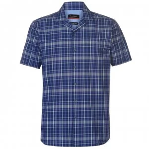 Pierre Cardin Reverse Check Short Sleeve Shirt Mens - Navy/Green/Whte