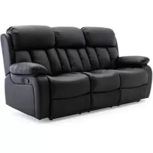 Chester high back manual bond grade leather recliner 3+2+1 suite sofa armchair set Black 3 seater - Black