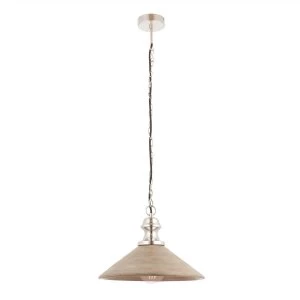 1 Light Pendant Grey Washed Wood, Bright Nickel Plate, E27