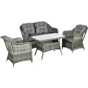 4 pcs Rattan Garden Furniture, Padded Cushions Conversation Sofa Set - Grey - Outsunny