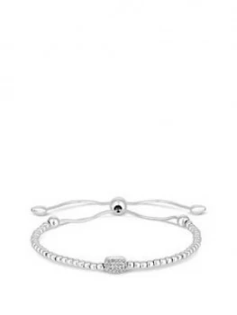 Simply Silver Cubic Zirconia Pave Beaded Toggle Bracelet