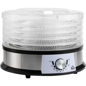 5 Tier Food Dehydrator, 250W for Fruit, Meat, Vegetable, lcd Display - Silver - Homcom