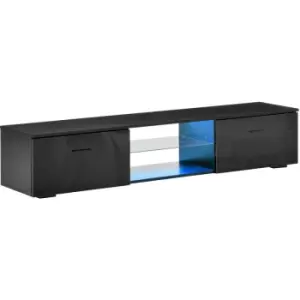High gloss TV Stand Cabinet W/ LED Lights Remote Control Cupboard Black - Homcom