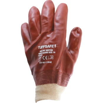 Red PVC Knitted Wrist Gloves - Size 10