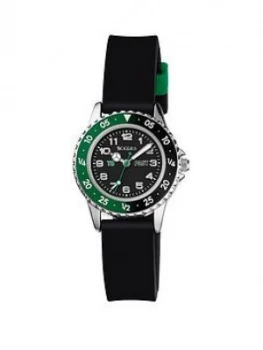 Tikkers Tikkers Black And Green Detail Dial Black Silicone Strap Kids Watch