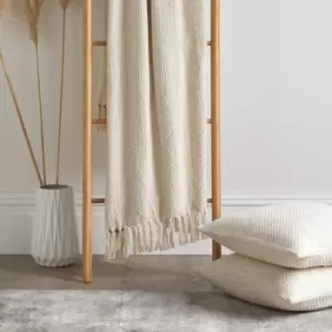 Hayden Textured Weave Eco-Friendly 100% Recycled Cotton Throw, Cream, 130 x 180 Cm - Drift Home