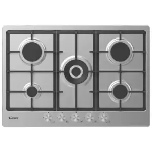 Candy CHG74WPX 75cm 5 Burner Gas Hob is Stainless Steel Double Ring Burner
