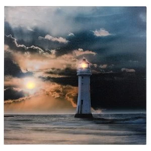 Sunset LED Ocean Lighthouse Canvas