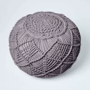Grey Crochet Knitted Pouffe 40 x 50cm - Grey - Homescapes