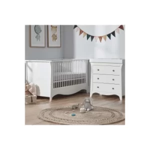 Cuddle Co Clara White 2 Piece 3 Drawer Dresser and Cot Bed Set