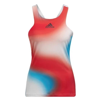 adidas Melbourne Tennis Printed Y-Tank Top Womens - White / Vivid Red / Sky Rush