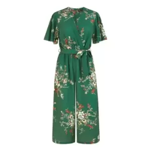 Mela London Green Floral Jumpsuit With Angel Sleeves - Green