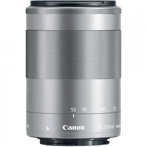 Canon EF M 55 200mm IS STM lens Silver White Box