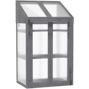 Outsunny - Wooden Greenhouse Cold Frame Grow House w/ Double Door for Flower Grey - Grey