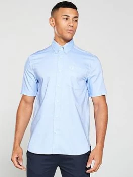 Fred Perry Short Sleeved Oxford Shirt - Blue, Light Smoke, Size S, Men
