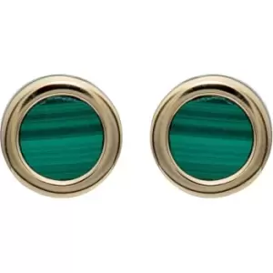 Ladies Unique & Co Sterling Silver 925 Stud Earrings with Yellow Gold Plating and Malachite