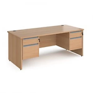 Dams International Straight Desk with Beech Coloured MFC Top and Silver Frame Panel Legs and 2 x 2 Lockable Drawer Pedestals Contract 25 1800 x 800 x