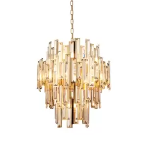 Latina Single Pendant Ceiling Lamp, Gold Effect Plate, Champagne Crystal