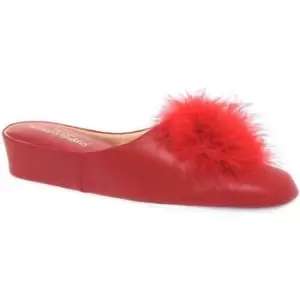 Relax Slippers Pom Pom II Womens Leather Slippers womens Clogs (Shoes) in Red,5,6,7