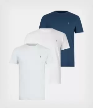 AllSaints Mens Brace Crew T-Shirt 3 Pack, Blu/powder Blu/wht, Size: S