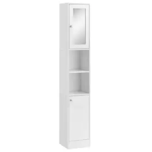 Homcom Bathroom Floor Storage Cabinet With Mirror And Shelves - White