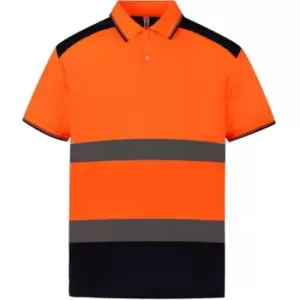 Yoko Adults Unisex Two Tone Short Sleeve Polo Shirt (L) (Orange/Navy) - Orange/Navy