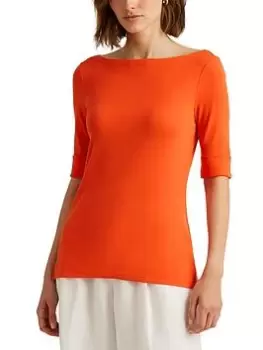 Lauren by Ralph Lauren Judy Elbow Sleeve Knit Top - Orange, Size L, Women