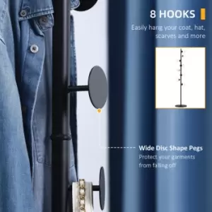 Homcom - Steel Coat Stand Rack Marble Base 8 Hook for Living Room Entryway,Black