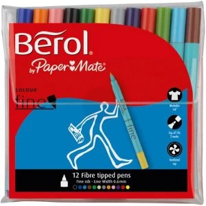 Berol Colour Fine Pens 0.6mm Line Width Assorted Colours Pack of 12 Pens