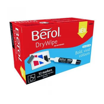 Berol Drywipe Marker Bullet Tip Black Pack of 12 1984866