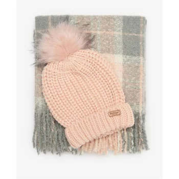 Barbour Saltburn Beanie and Boucle Scarf Gift Set - Pink/Grey