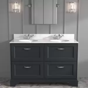 1200mm Anthracite Freestanding Marble Top Double Vanity Unit - Ashbourne