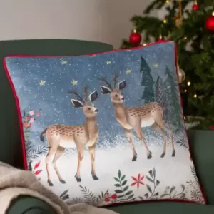 Ditsy Festive Reindeer Cushion Slate Blue, Slate Blue / 45 x 45cm / Polyester Filled