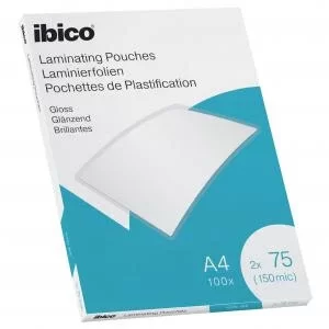 Ibico Gloss A4 Laminating Pouches 150 Micron Crystal clear Pack 100