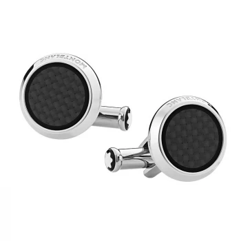 Mont Blanc - Cufflinks, Round In Stainless Steel With Carbon-patterned Inlay - Cufflinks - Silver
