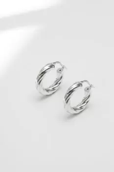 Recycled Sterling Silver 925 Chubby Polished Twist Hoop Earrings